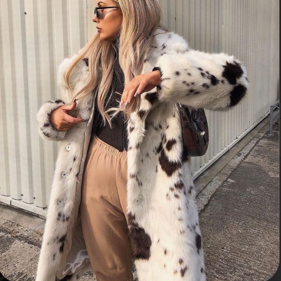 ASOS Jackets & Blazers - NEW ASOS Faux Fur Cow Print Winter Midi Coat size 4